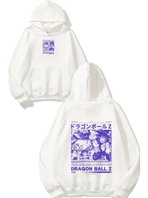 Urbvn Dragon Ball Z Tasarım Baskılı Oversize Beyaz Kapüşonlu Sweatshirt