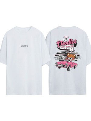 Urbvn Doodles Tasarım Baskılı Beyaz Oversize T-Shirt