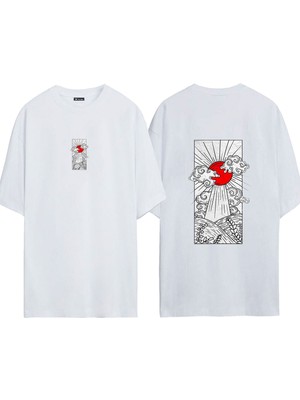 Urbvn Japan Sun 1 Tasarım Baskılı Beyaz Oversize T Shirt