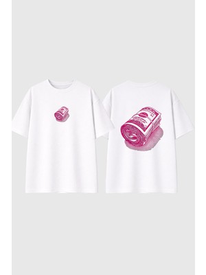Urbvn Pink Money Tasarım Baskılı Beyaz Oversize T Shirt