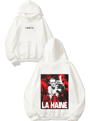 Urbvn La Haine Red Tasarım Baskılı Oversize Beyaz Kapüşonlu Sweatshirt