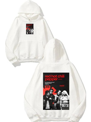 Urbvn Red Chill Tasarım Baskılı Oversize Beyaz Kapüşonlu Sweatshirt