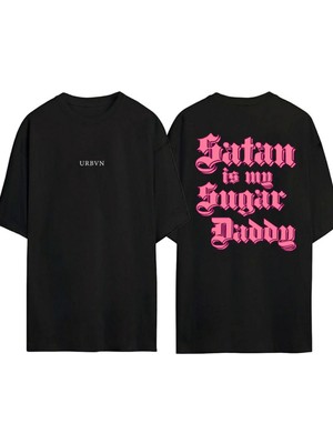 Urbvn Sugar Baby Tasarım Baskılı Siyah Oversize T Shirt