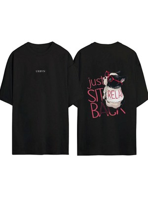 Urbvn Relax French Tasarım Baskılı Siyah Oversize T Shirt