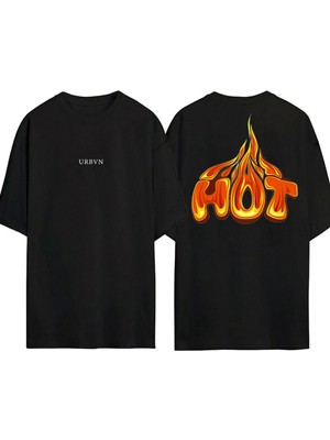 Urbvn Hot Tasarım Baskılı Siyah Oversize T Shirt