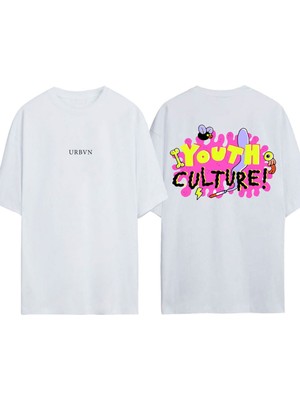 Urbvn Youth Tasarım Baskılı Beyaz Oversize T-Shirt