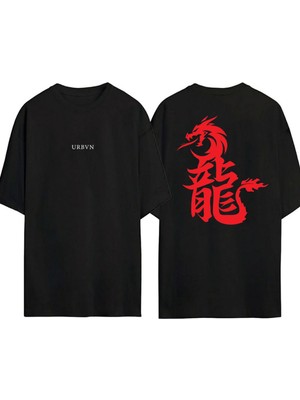 Urbvn Shangaı Tasarım Baskılı Siyah Oversize T Shirt