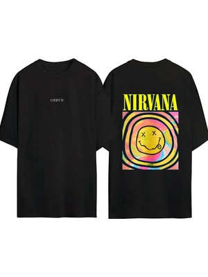 Urbvn Nirvana Tasarım Baskılı Siyah Oversize T Shirt