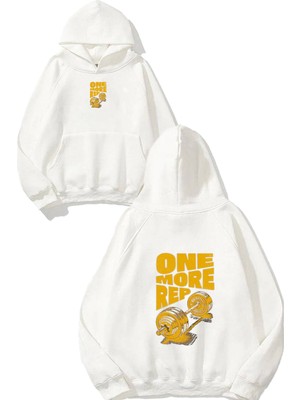 Urbvn One More Bar Tasarım Baskılı Oversize Beyaz Kapüşonlu Sweatshirt