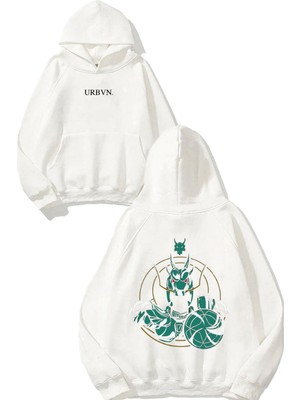 Urbvn Dragon Anime Tasarım Baskılı Oversize Beyaz Kapüşonlu Sweatshirt