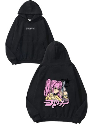 Urbvn Anime Star Tasarım Baskılı Oversize Siyah Kapüşonlu Sweatshirt