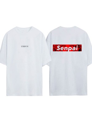 Urbvn Senpai Tasarım Baskılı Beyaz Oversize T-Shirt