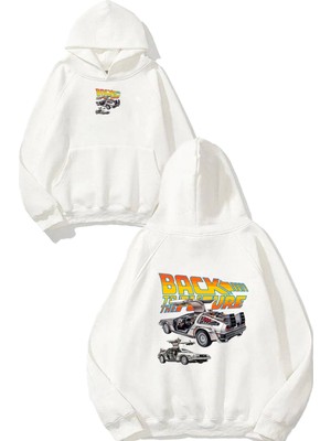 Urbvn Back To Tasarım Baskılı Oversize Beyaz Kapüşonlu Sweatshirt