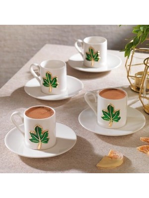 Skygo Zyra 4 Kişilik Kahve Fincan Takımı 8 Parça-Yapraklı