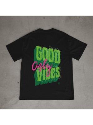 Urbvn Goodvibes Tasarım Baskılı Siyah Oversize T-Shirt