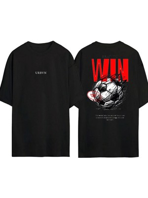 Urbvn Wın 1 Tasarım Baskılı Siyah Oversize T Shirt