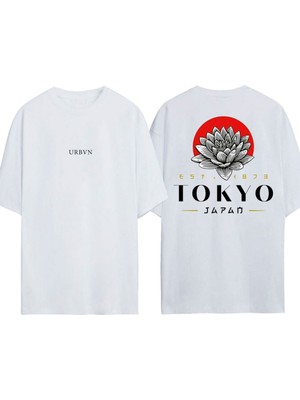Urbvn Tokio 1 Tasarım Baskılı Beyaz Oversize T-Shirt