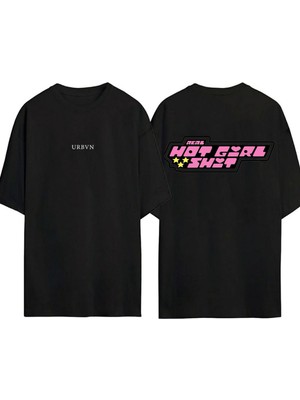 Urbvn Pp Girls Tasarım Baskılı Siyah Oversize T Shirt