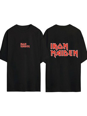 Urbvn Iron Maiden 1 Tasarım Baskılı Siyah Oversize T Shirt