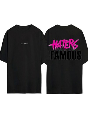 Urbvn Famous Tasarım Baskılı Siyah Oversize T Shirt