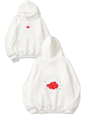 Urbvn Akatsuki Tasarım Baskılı Oversize Beyaz Kapüşonlu Sweatshirt