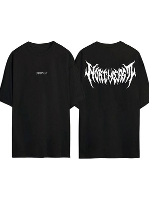 Urbvn Gothic Tasarım Baskılı Siyah Oversize T Shirt