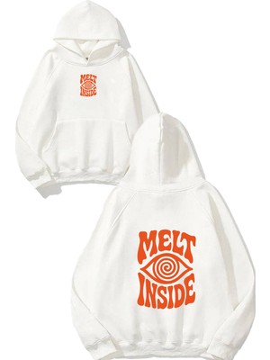 Urbvn Melt Inside Tasarım Baskılı Oversize Beyaz Kapüşonlu Sweatshirt