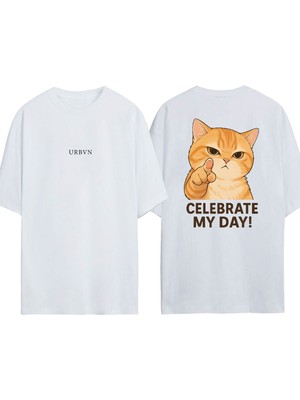 Urbvn Celebrate Tasarım Baskılı Beyaz Oversize T-Shirt