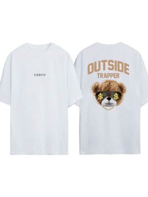 Urbvn Trapper Tasarım Baskılı Beyaz Oversize T-Shirt