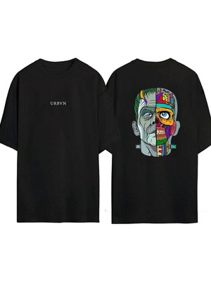 Urbvn Frenk Tasarım Baskılı Siyah Oversize T Shirt