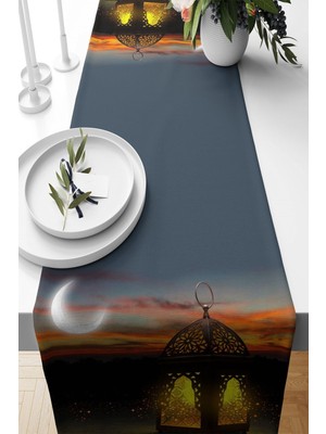 Özbience Ramazan Hilal Ay Temalı Leke Tutmaz Kumaş Mutfak ve Salon Runneri