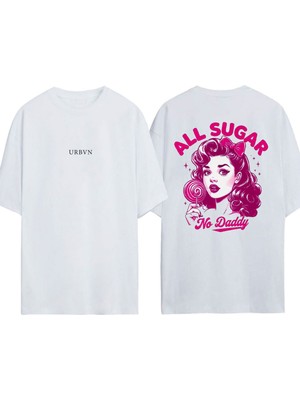 Urbvn All Sugar Tasarım Baskılı Beyaz Oversize T-Shirt