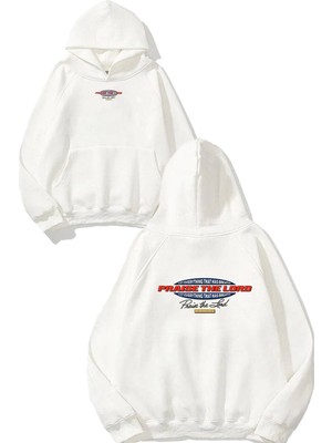 Urbvn Lord Tasarım Baskılı Oversize Beyaz Kapüşonlu Sweatshirt