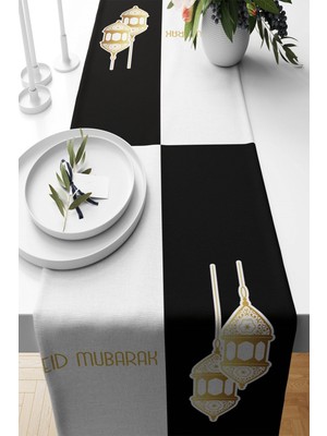 Özbience Siyah Beyaz Ramazan Fenerli Leke Tutmaz Kumaş Salon ve Mutfak Masa Runneri