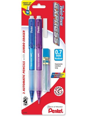 Skygo Twist-Erase Express Kurşun ve Silgili Otomatik Kalem, 0,7 Mm, Çeşitli Variller, 2'li Paket (QE417FLEBP2)