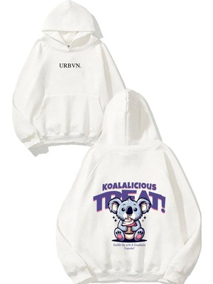Urbvn Treat Tasarım Baskılı Oversize Beyaz Kapüşonlu Sweatshirt