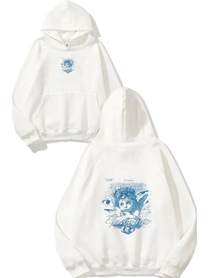 Urbvn Baby Angel Tasarım Baskılı Oversize Beyaz Kapüşonlu Sweatshirt