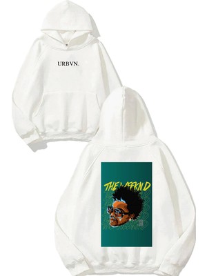 Urbvn The Weeknd Yeşil Tasarım Baskılı Oversize Beyaz Kapüşonlu Sweatshirt