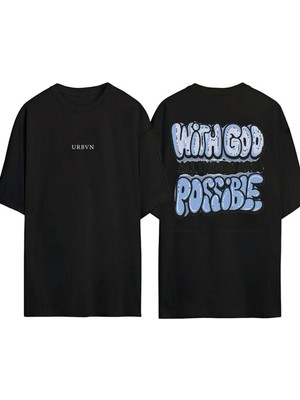 Urbvn Possible Tasarım Baskılı Siyah Oversize T Shirt