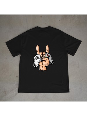 Urbvn Gamer Tasarım Baskılı Siyah Oversize T-Shirt