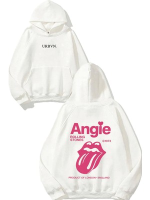 Urbvn Angie Tasarım Baskılı Oversize Beyaz Kapüşonlu Sweatshirt