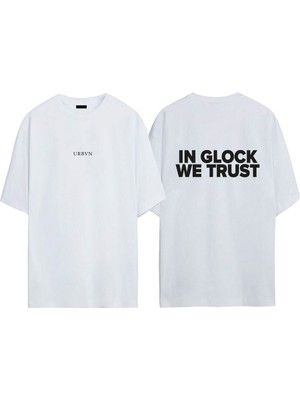 Urbvn Glock Tasarım Baskılı Beyaz Oversize T-Shirt