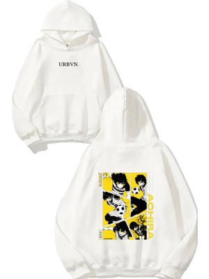 Urbvn Bachira Tasarım Baskılı Oversize Beyaz Kapüşonlu Sweatshirt