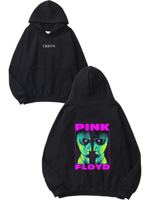 Urbvn Pink Floyd Yüz Tasarım Baskılı Oversize Siyah Kapüşonlu Sweatshirt