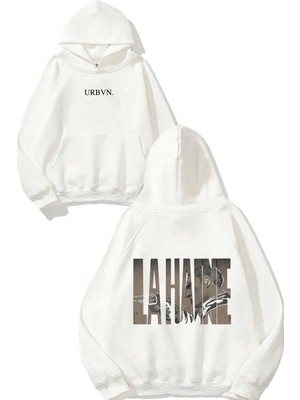 Urbvn La Haine 1 Tasarım Baskılı Oversize Beyaz Kapüşonlu Sweatshirt