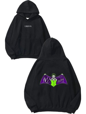 Urbvn Joker Batman Tasarım Baskılı Oversize Siyah Kapüşonlu Sweatshirt