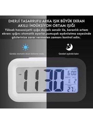 Skygo Şeker Ofisi Dekoratif Dijital Alarmlı Saat, 12/24 Dönüştürme Gece Görüşlü Yatak Başucu Saati Masa Saati LED Ekran Pilli Çalar Saat 13 x 4.5x 7.5cm (Beyaz)