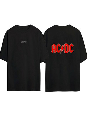Urbvn Acdc Tasarım Baskılı Siyah Oversize T Shirt