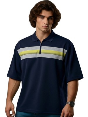 Maruf Shop Fermuarlı Erkek Büyük Beden 115 - 138 Kilo Arası Uygun Likralı Pike Polo Yaka Baskılı Tişört