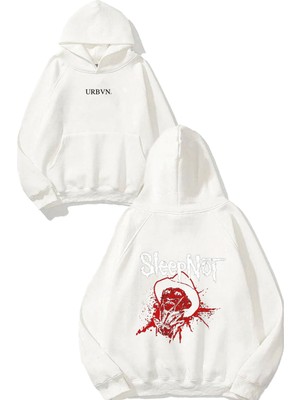 Urbvn Sleep Not Tasarım Baskılı Oversize Beyaz Kapüşonlu Sweatshirt